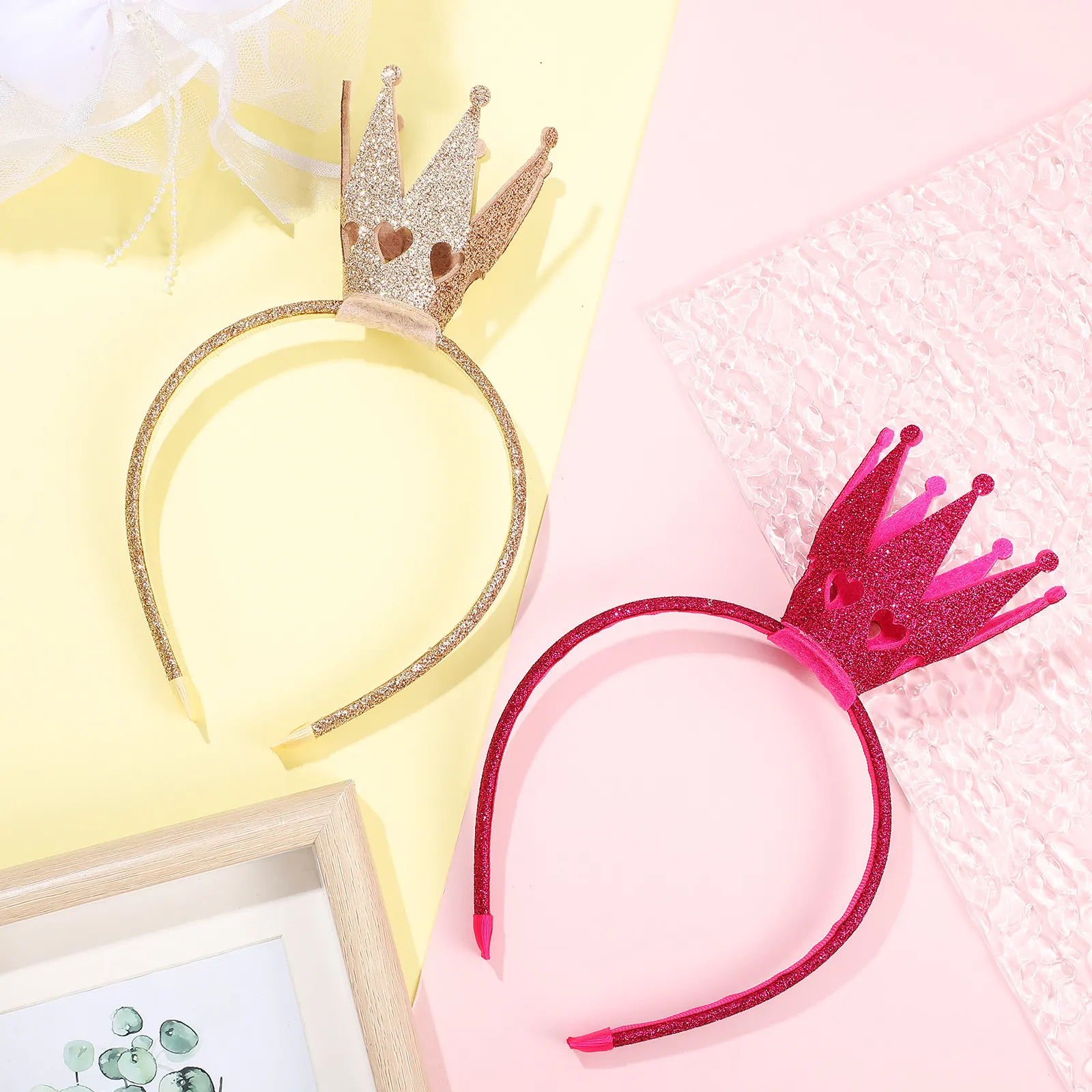 

2Pcs Crown Headband for Dazzling Fashionable Headdress Comfortable Stretch One Size Party Carnival Christmas Birthday