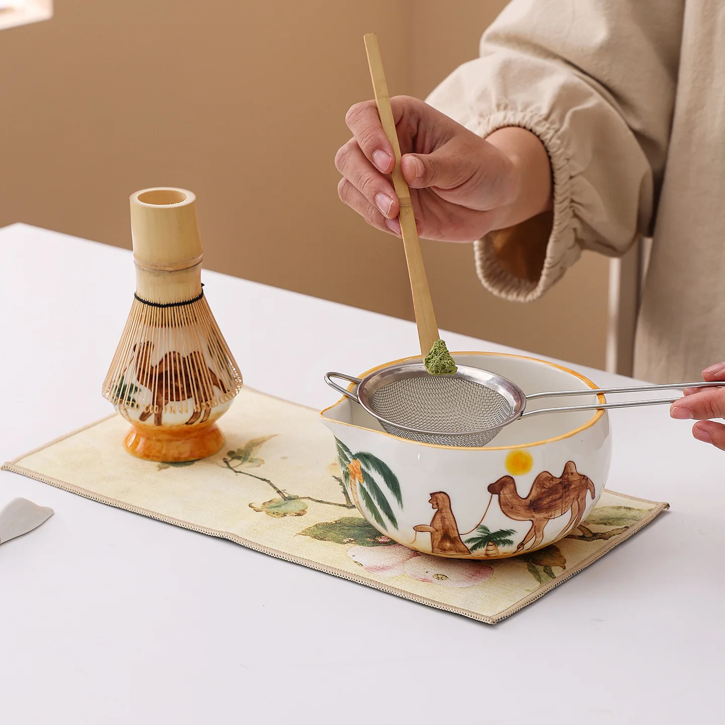 

Chawan Matcha Bowl Hand Painted Desert Ceramic Set Tea Whisk