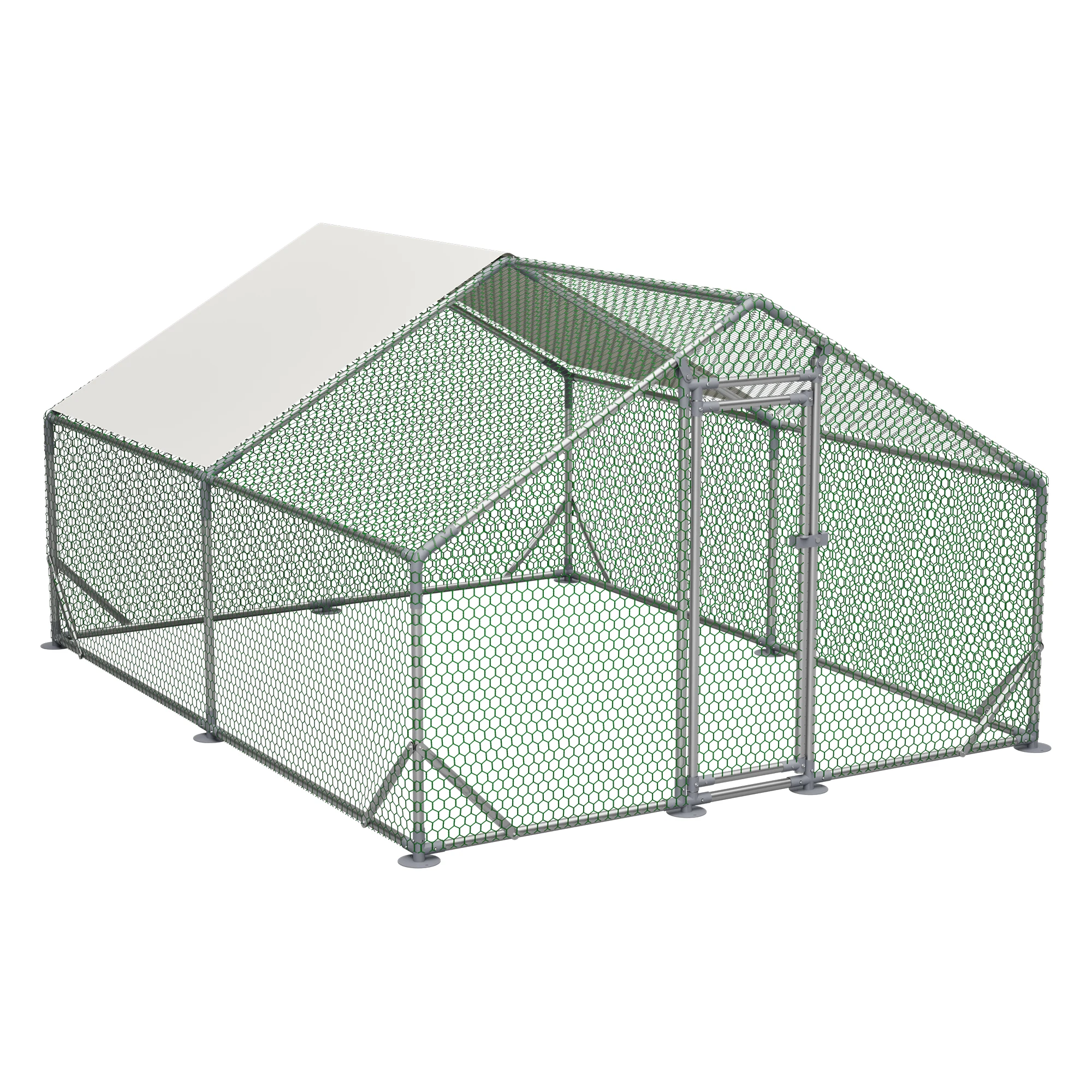 3*4m Walk In Large Metal Chicken Coop, Galvanized Steel Frame Poultry Run Cage with Waterproof UV Proof Oxford Cover for Chicken Duck Rabbit Goose