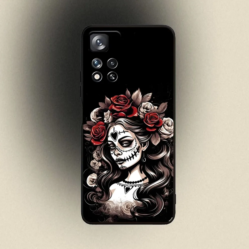 Mexican Catrina Skull Girl Phone Case For Samsung Galaxy A20,A21s,A22,A31,A32,A52,A53,A72,73,A80,A91 Soft Black Cover