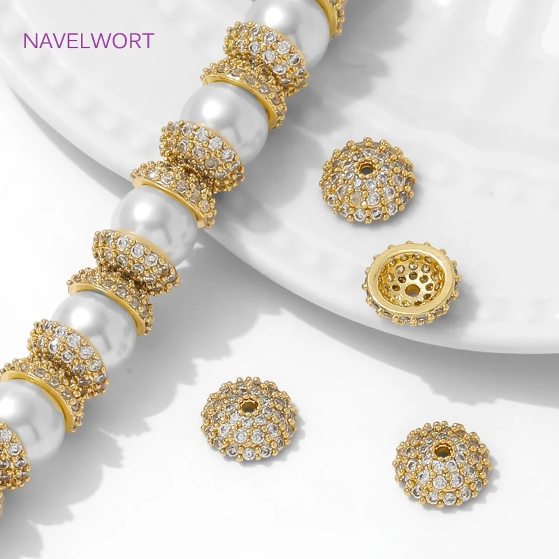 

Bead Caps 18K Gold Plated Brass Round Bead Caps For Jewelry Making,Caps For Bracelet,Inlaid Zircon Bead End Caps,DIY Accessories