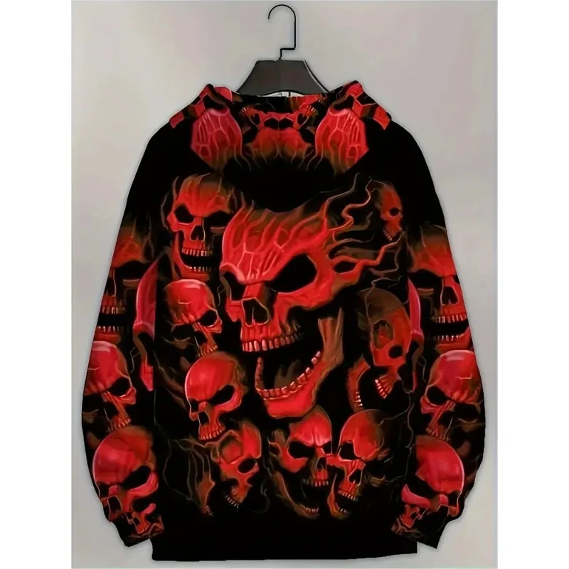 2025 Spring Summer 3D Skull Printed Men's and Women's Hoodies for Casual Outing Daily Use with Pockets Unisex Streetwear