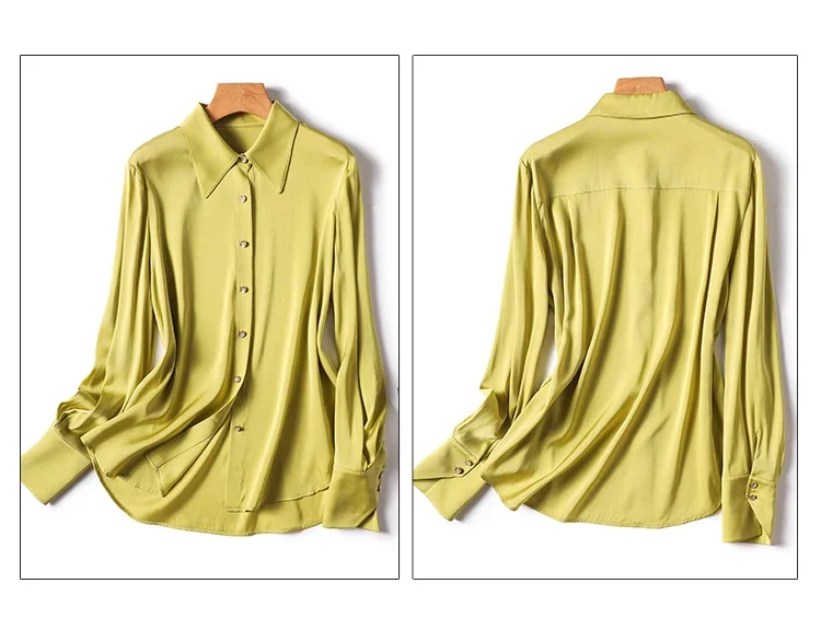 Satin Women\'s Shirts New Solid Vintage Blouses Polo-neck Silk Ladies Clothing Spring/Summer Loose Long Sleeves Tops