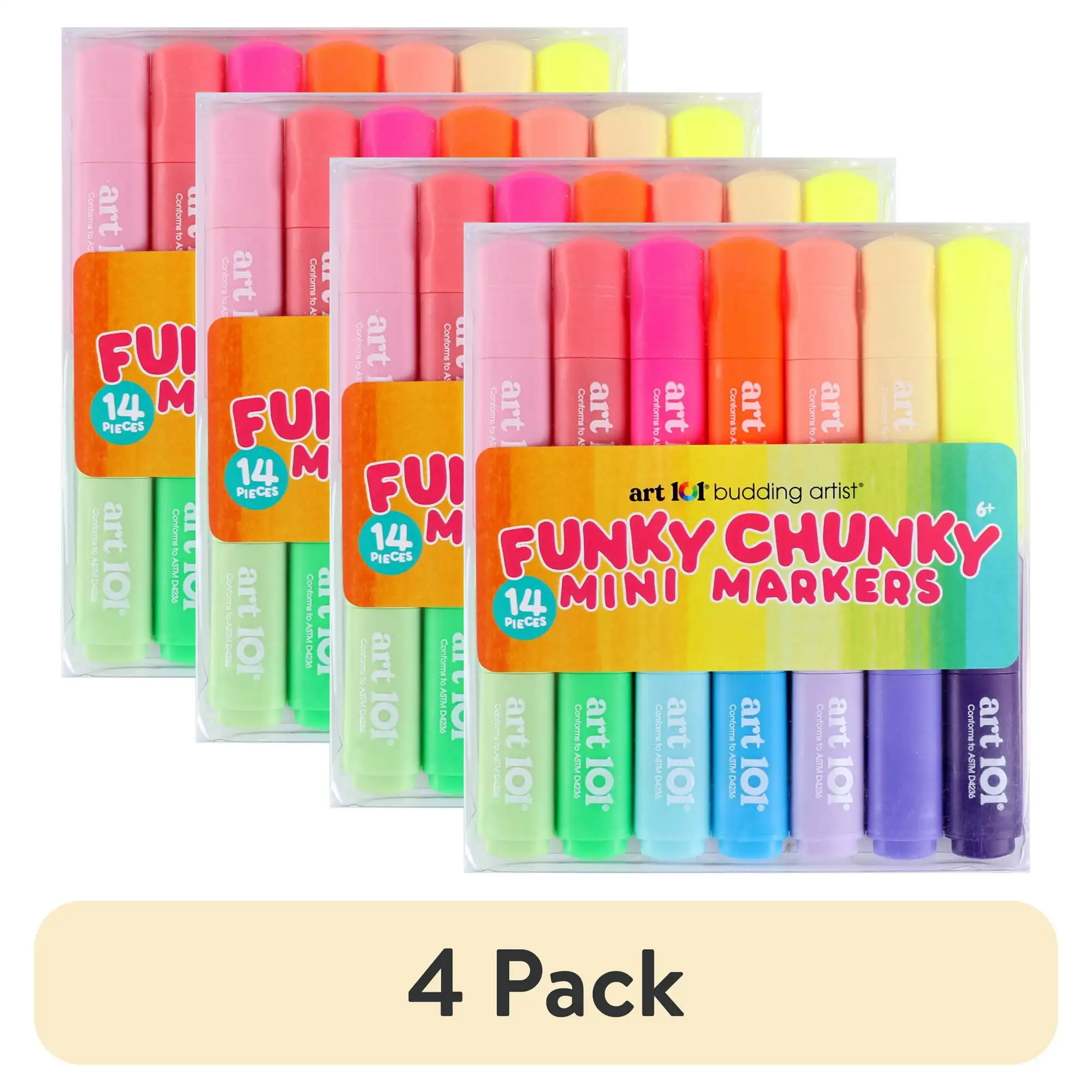 

(4 pack) Art 101 Creative Tools Funky Chunky Mini Markers, Coloring Set for Children to Adults