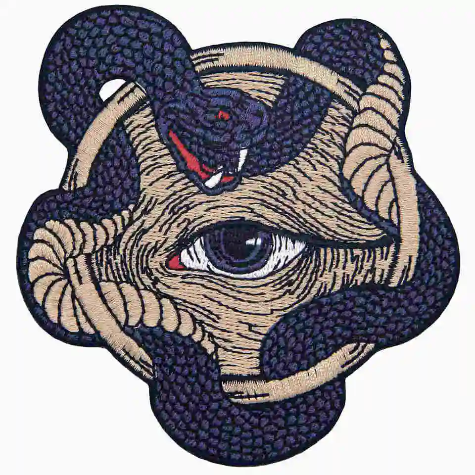 Embird Badge Embroidered All Seeing Eye with Snake Boa Sew On Handmade 3D Applique Iron Mini Patches