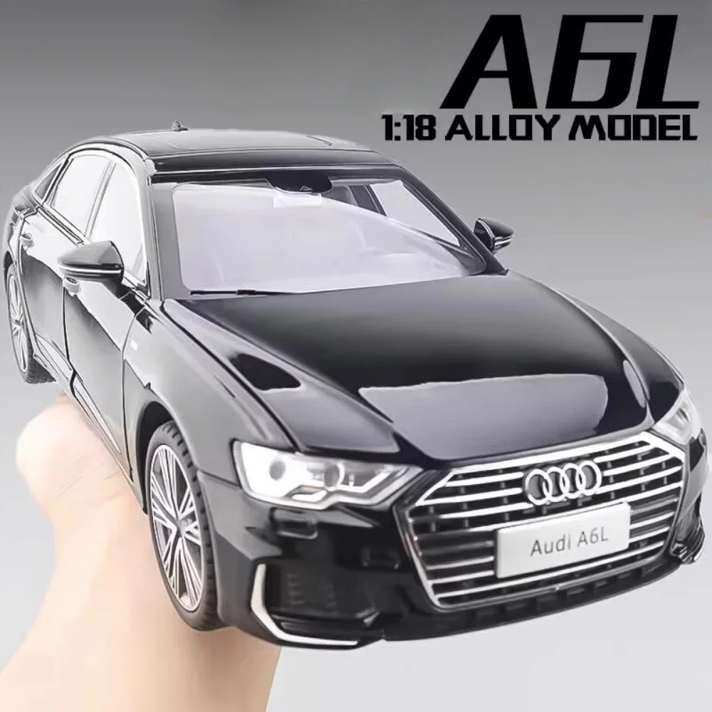 1:18 Scale AUDI A6L Toy Car Model Alloy Diecast 6 Doors Opened Sound Light Pull Back Vehicle Models for Boys Collection Gifts