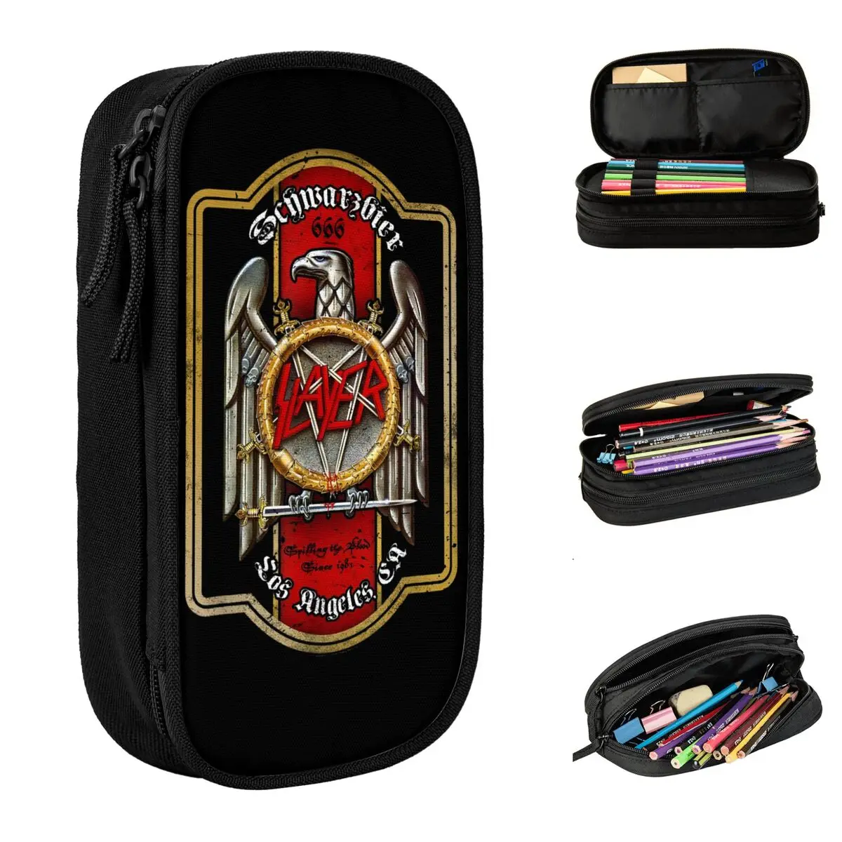 Slayers Beer Label Pencil Case Metal Band Pencil Pouch Pen Holder for Girls Boys Big Capacity Bags Students School Stationery