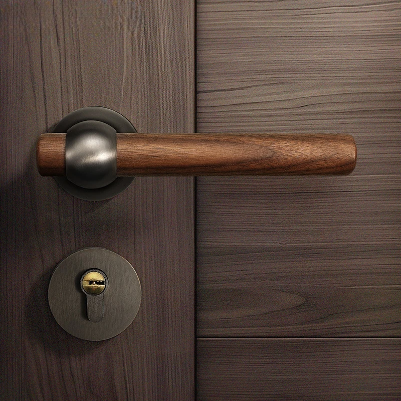 Bedroom door lock indoor magnetic silent lock French household bedroom door new Chinese walnut door handle