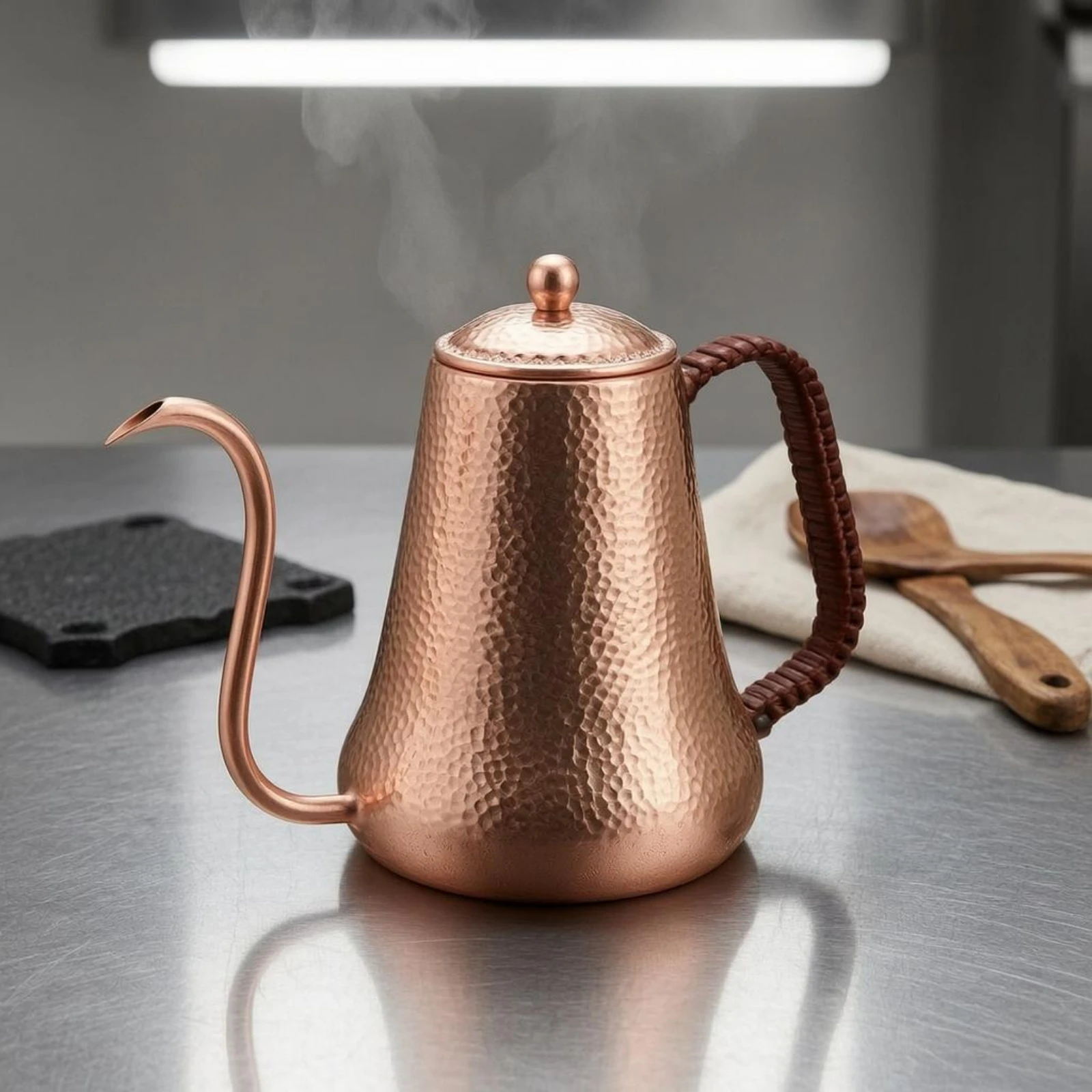 Imagen 4: Cafetera de Cobre con Boquilla Larga Tipo Cuello de Cisne, Base Acampanada, Resistente, Utensilios de Cocina