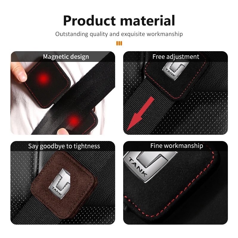 Car Seat Suede Magnetic Safety Belt Clip Square Fixed Limiter For TANK Great Wall Tank Tank 300 2022 2023