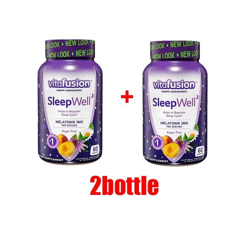 

2bottle American Vitafusion Melatonin Gummies 60Caps SleepWell Melanin Stay Asleep Longer Night Time Sleep Aid Health Wellness