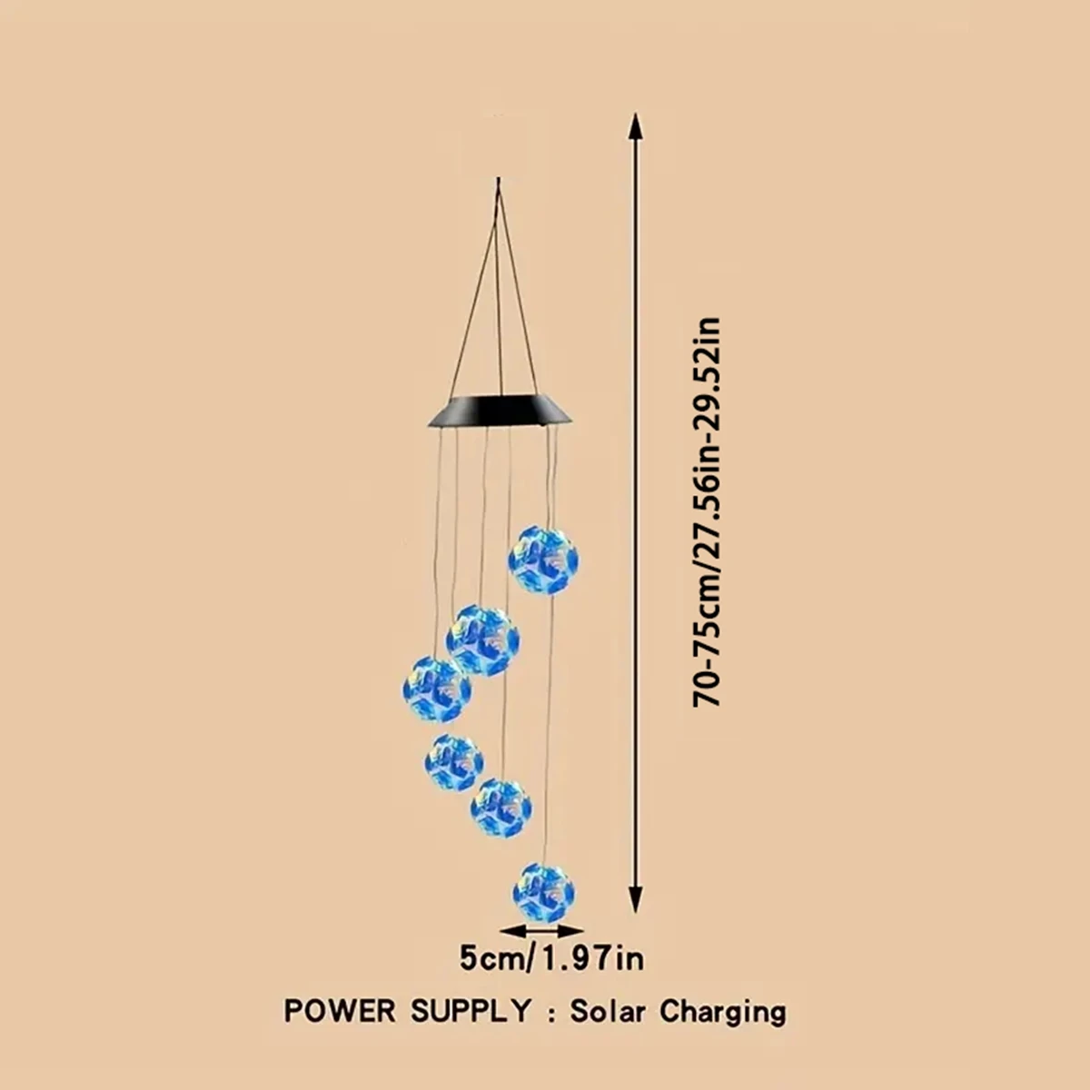 1szt Solar Blue Laser Disco Ball Wind Chime Lights Solar Powered 6 LED Wodoodporna zewnętrzna lampa dekoracyjna do wystroju ogrodu domowego — zdjęcie 7