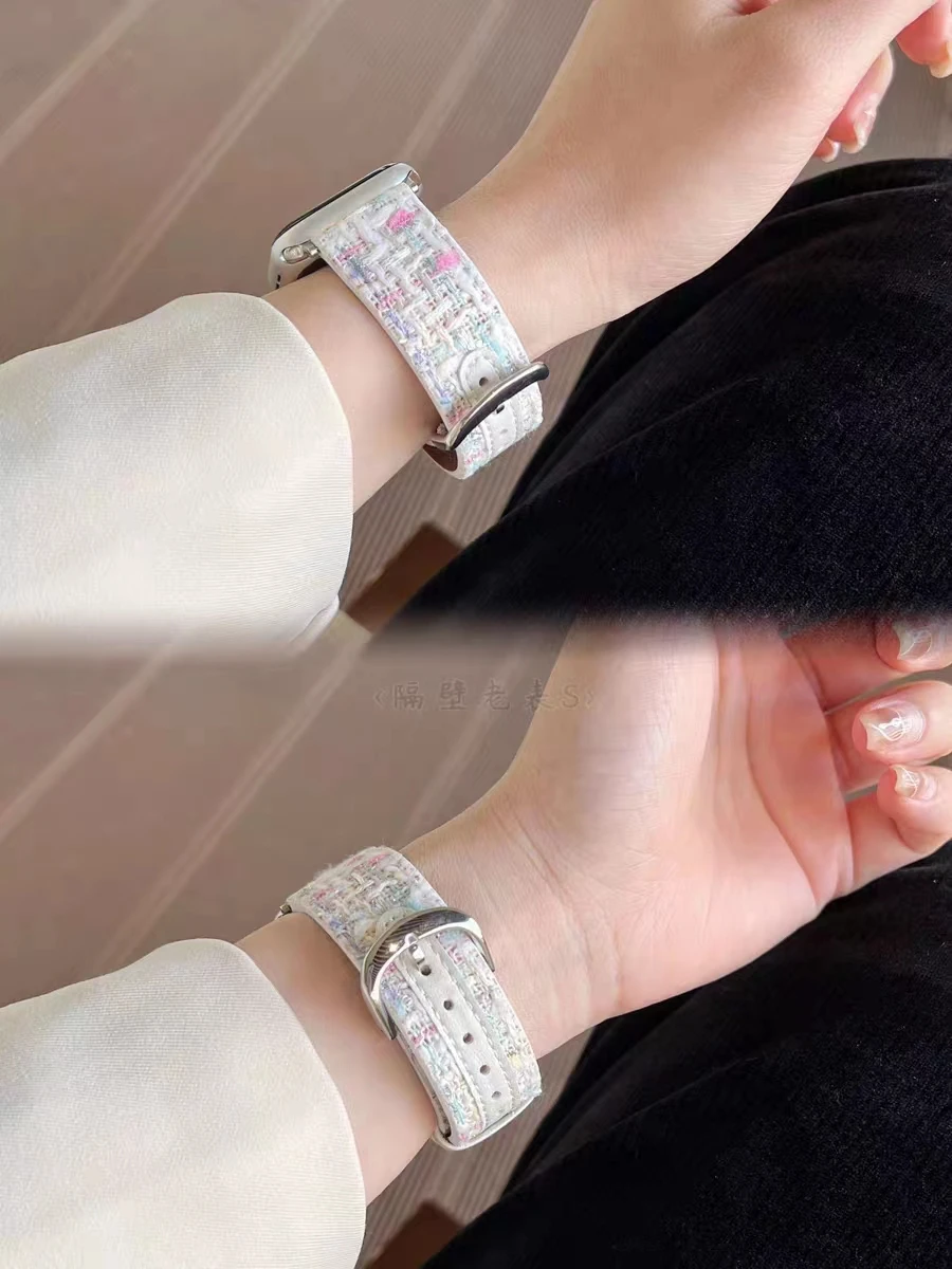 Тканый нейлоновый кожаный ремешок для Apple Watch, ремешок 38/42 мм, SE8 7 6 5 4 3 2, женский ремешок для Iwatch 41/45 40/44 мм, браслет Correa