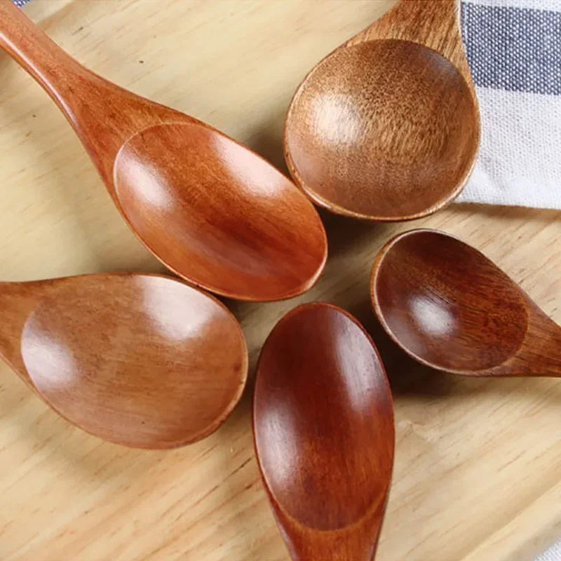Wooden Spoon Cute Bamboo Kid Children Milk Honey Soup Coffee Spoon Solid Wood Tableware Kitchen Cooking Utensil Accessories Sets