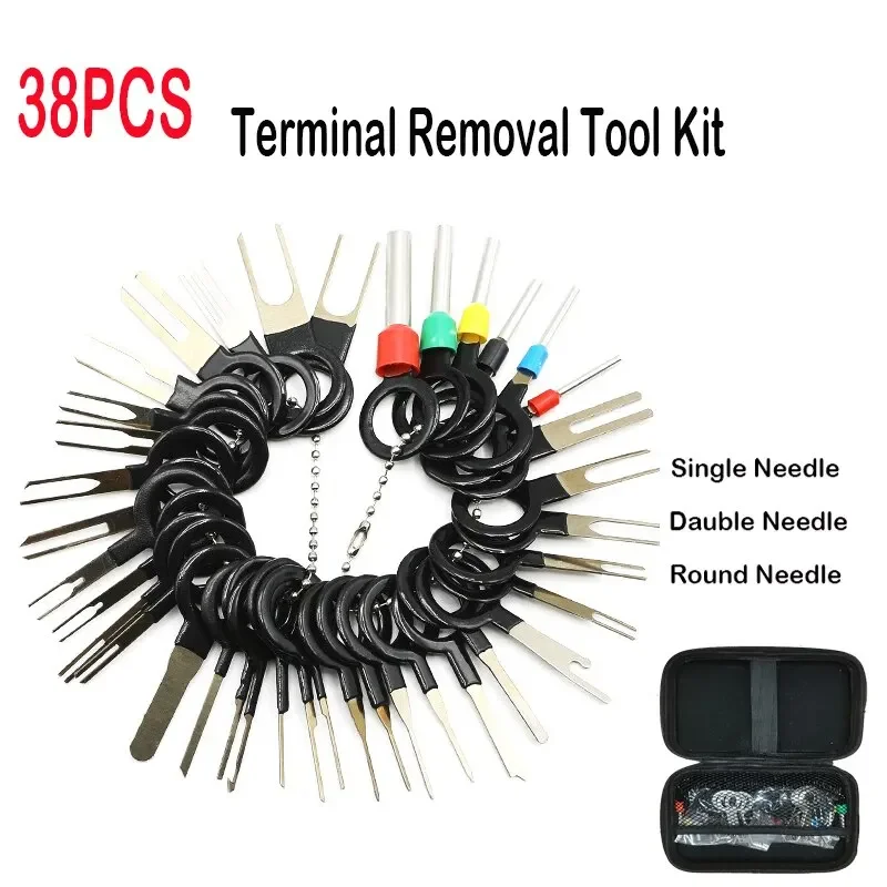 38pcs Terminal Removal Tool Kit Car Wire Harness Plug Terminal Extraction Pick Connector Crimp Pin Back Needle Remove Tool Set