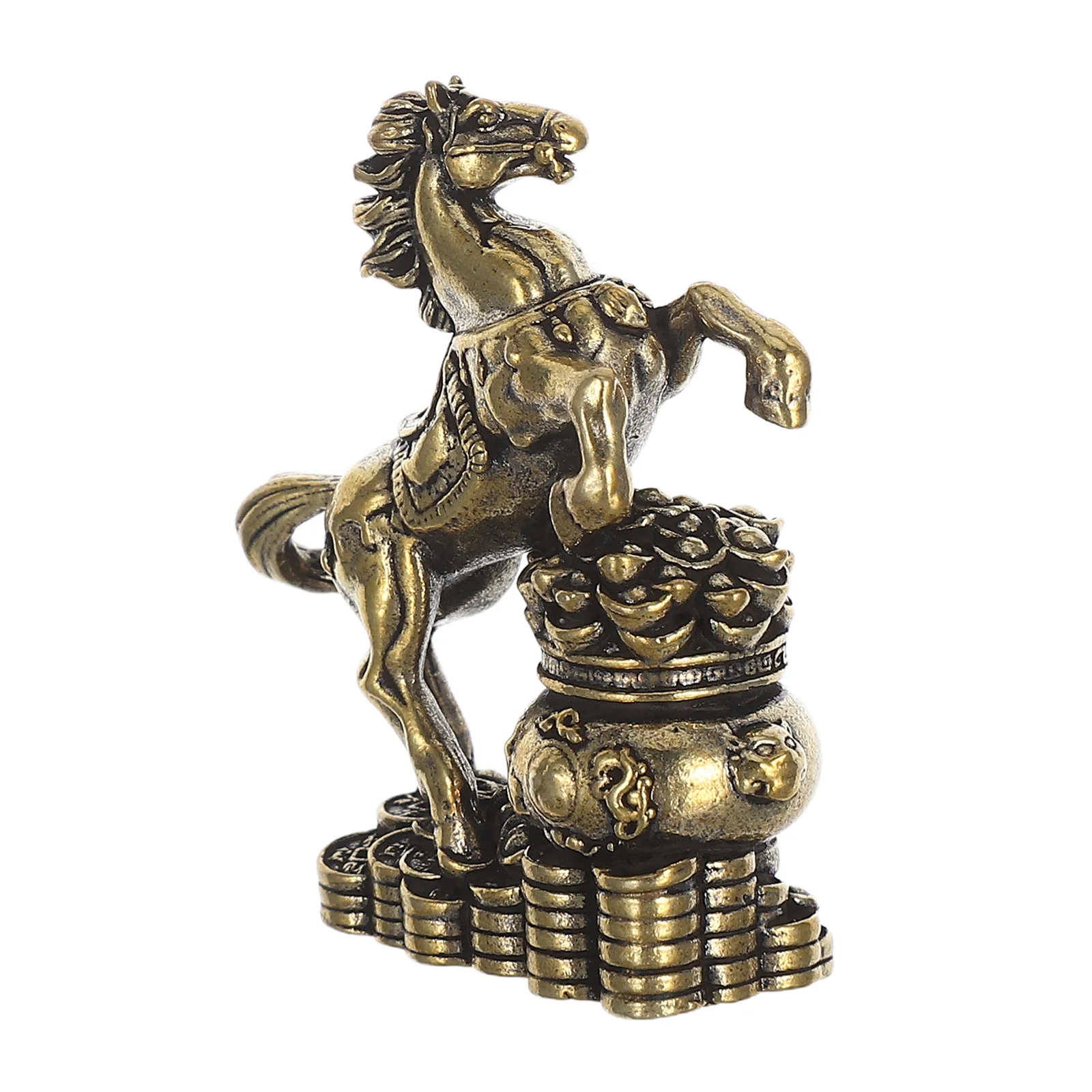 

Brass Horse on Treasure Bowl Sculpture Classic Desktop Ornament for Home Office Wealth Prosperity Decor Horse Sculptures Statues