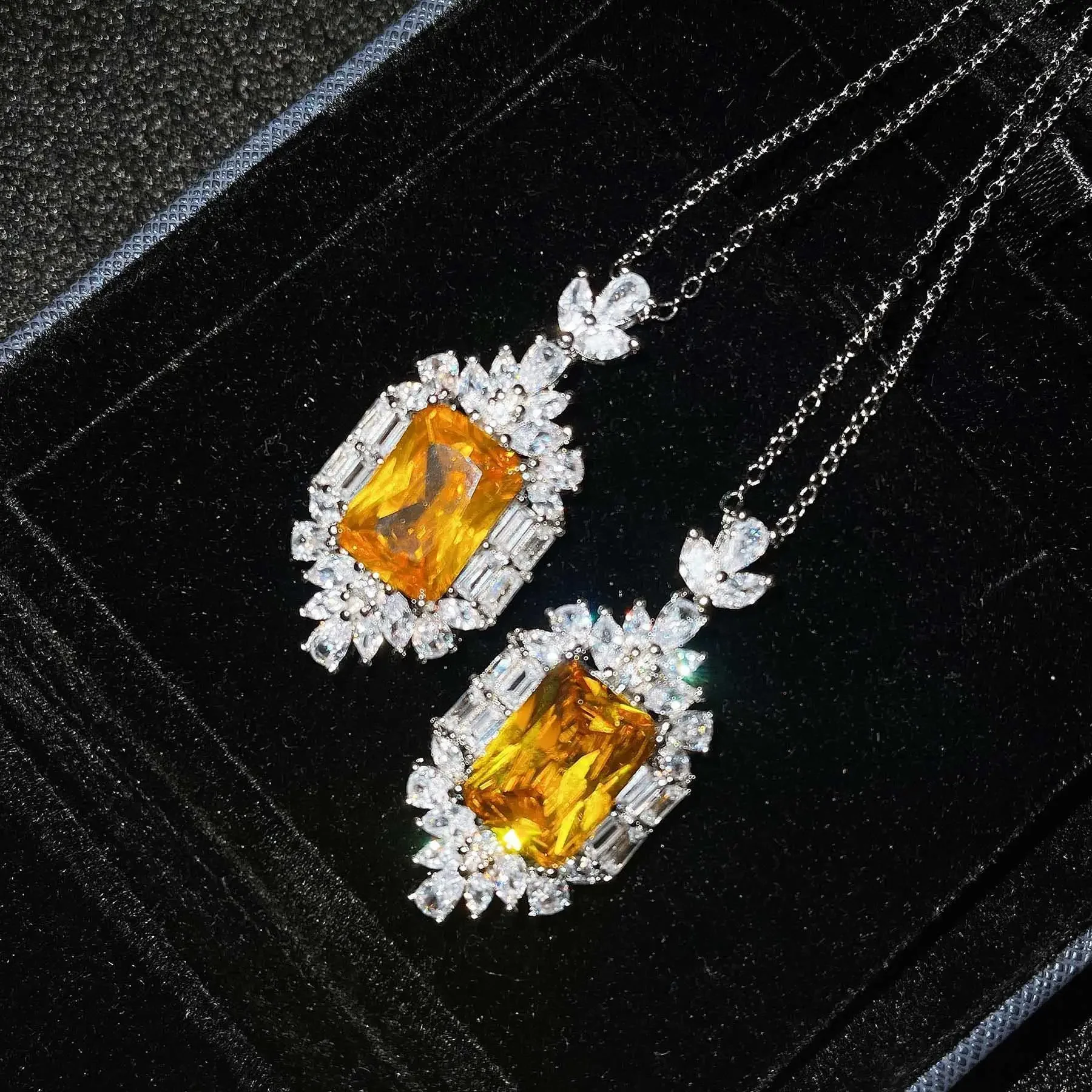 Fashion Niche Yellow Color Zircon Earring Ring Necklace Three-Pieces Set For Women Party Birthday Custom Jewelry image 3