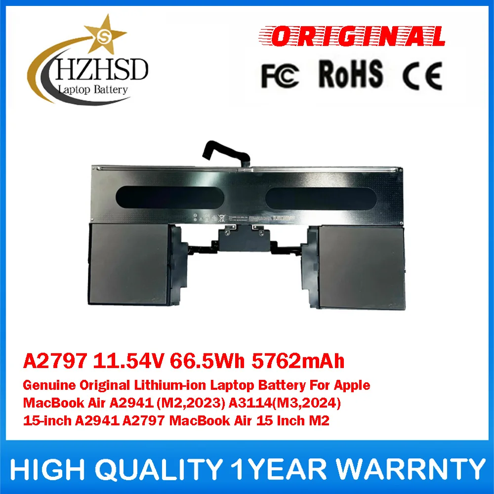 

A2797 11.54V 66.5Wh 5762mAh Genuine Original Laptop Battery For Apple MacBookAir A2941(M2,2023)A3114(M3,2024)15-inch A2941 A2797
