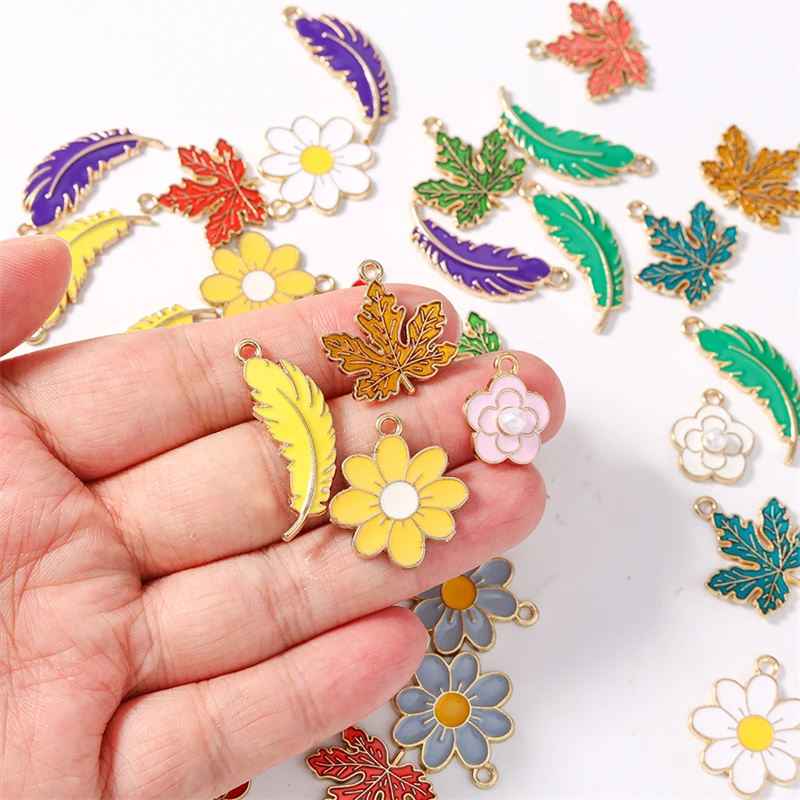 Duarte 20 Stück/Set Niedliche Pflanzen-Anhänger Emaille Blumen- und Blatt-Charms für Schmuckherstellung Halsketten Ohrringe DIY Basteln Geschenk – Detail 2