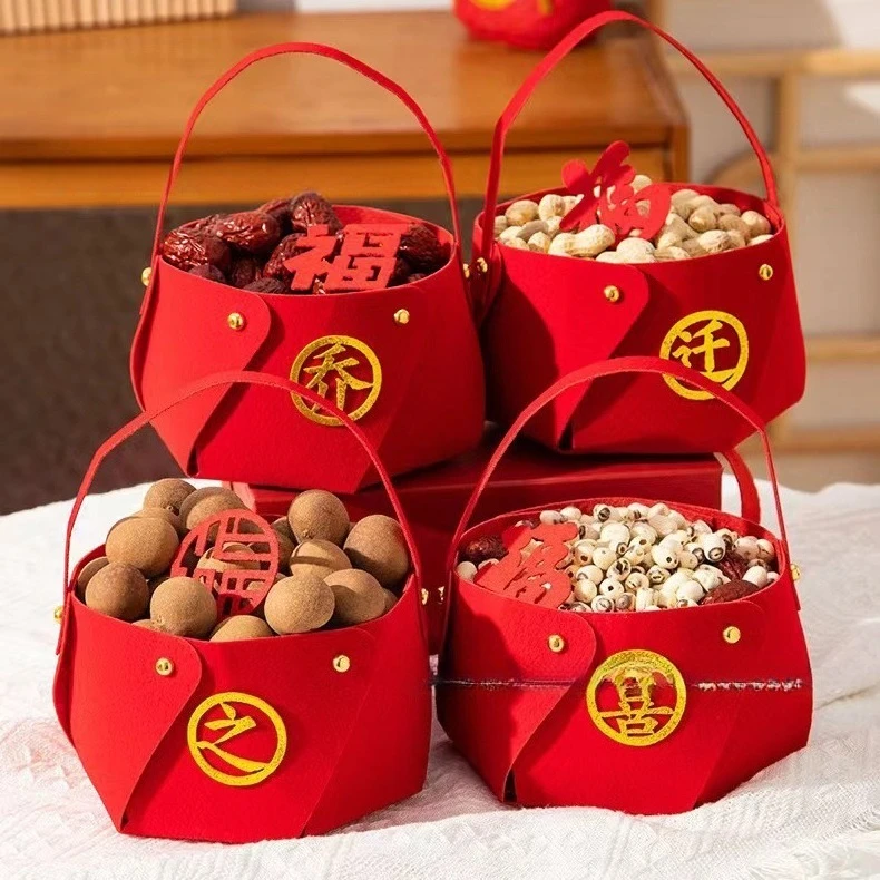 Cestas de regalo de personajes rojos de Año Nuevo Chino, cubos de almacenamiento festivos "Fu", "Fu", porta refrigerios para el Festival de Primavera