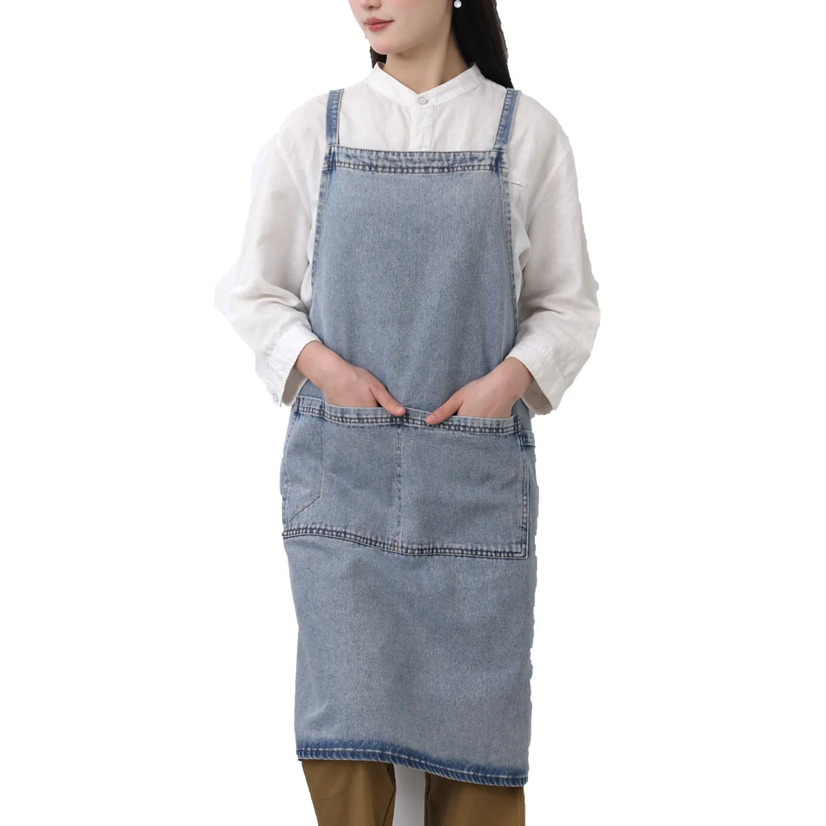 Delantal de mezclilla de algodón coreano, antifouling, para limpieza del hogar, cocina, ropa de trabajo, delantal de barbero, ocio, jardinería, repostería B2