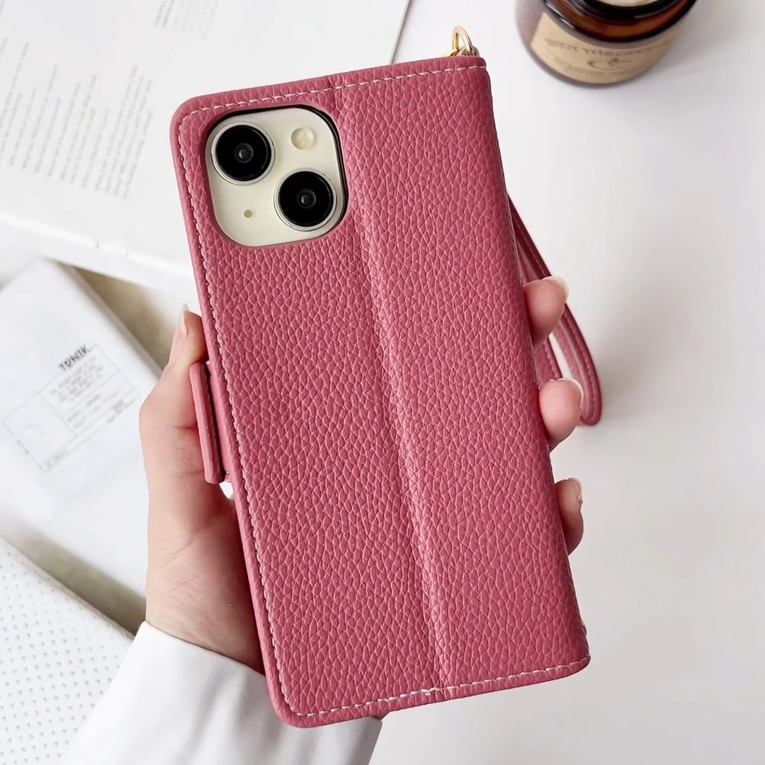 Niedliche 3D-Kaninchen-Blumen-Leder-Handy-Mappenhülle für iPhone 16 15 14 Plus 13 12 11 Pro Max XS X SE 16e Kartensteckplatz Flip-Cover – Detail 6