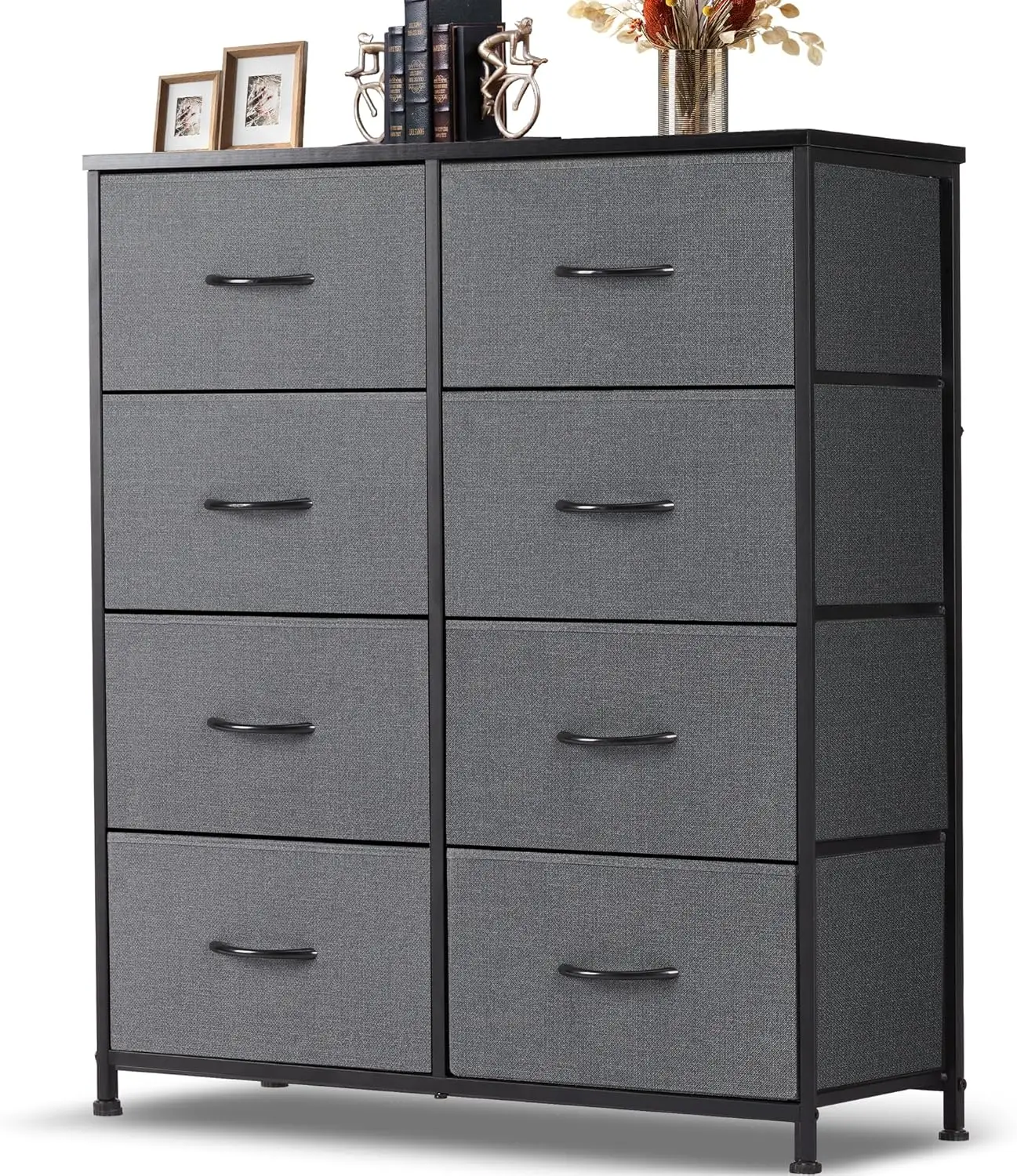 

Dresser for Bedroom, 8 Storage Drawers, Tall Fabric Closet Chests Organizer Tower Furniture with Wooden Top Metal Frame