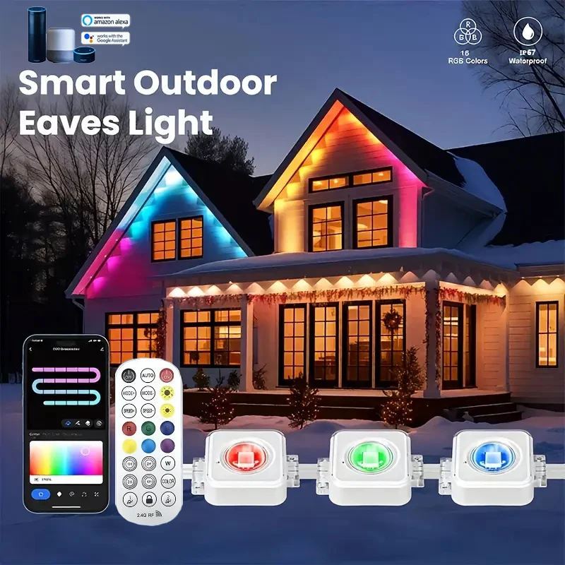 دائم في الهواء الطلق RGBIC سلاسل الذكية واي فاي الطنف أضواء مقاوم للماء APP التحكم أليكسا جوجل منزل إضاءة ديكوريّة للحفلات
