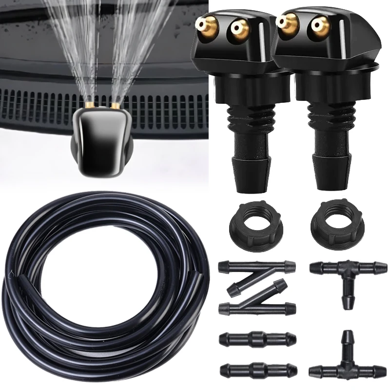 DIY All in One Car Wiper Washer Hose Set Wipers Spray Hose Fitting Car Windshield Washers Nozzle Washers Connection Hoses