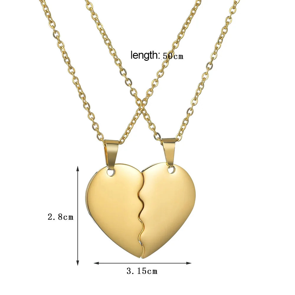 Akizoom Vintage 1 Pair Heart Shape Pendant Necklace Stainless Steel Detachable Chain for Women Girl Jewelry Birthday Gift