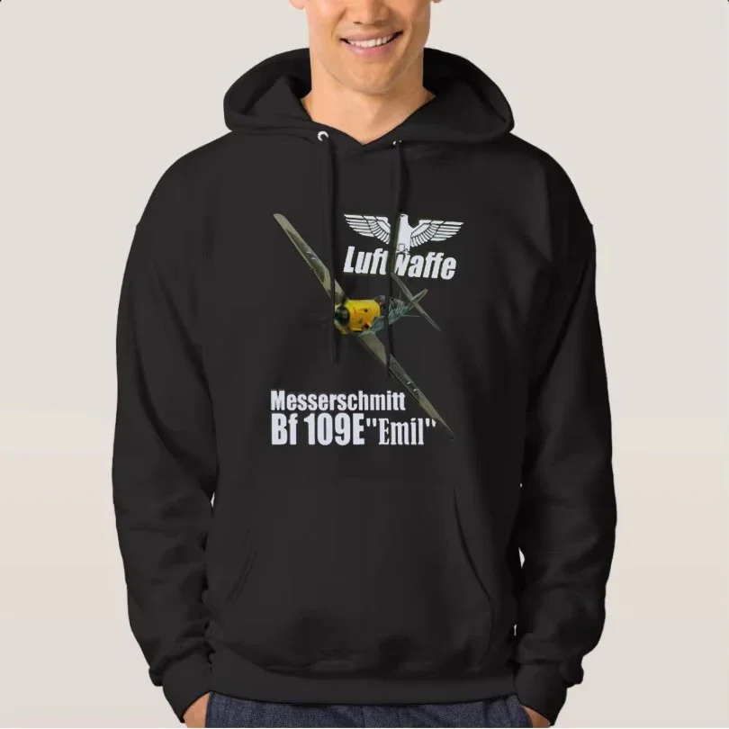 

Luftwaffe Messerschmitt Bf 109E "Emil" Fighter Pullover Hoodie Comfortable Cotton Mens Sweatshirts WWII Aviation Streetwear