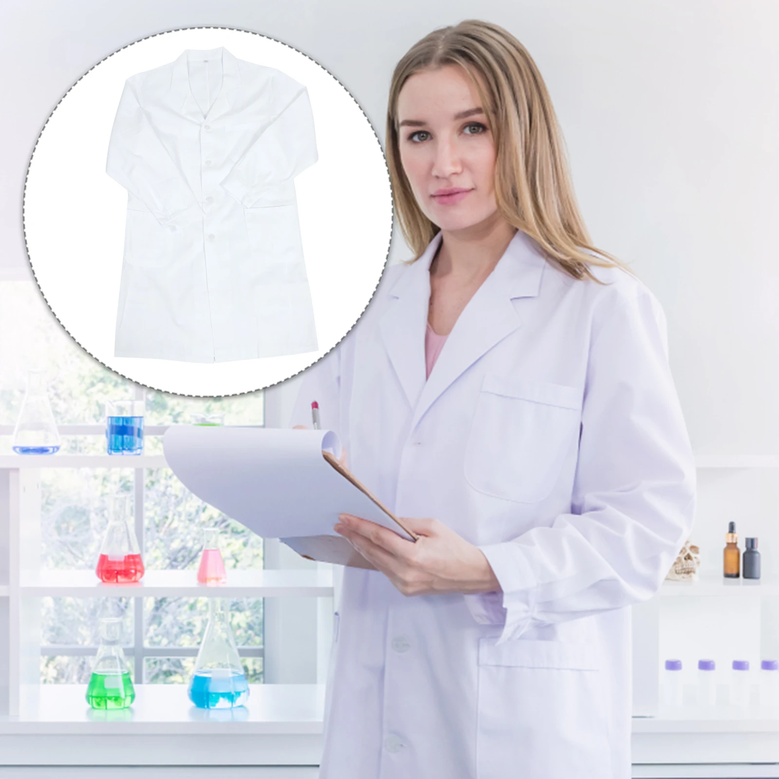 

White Doctor Long Sleeve Cotton Lab Uniform Men'S Medical Work Medical Coat For Hospital Laboratory School