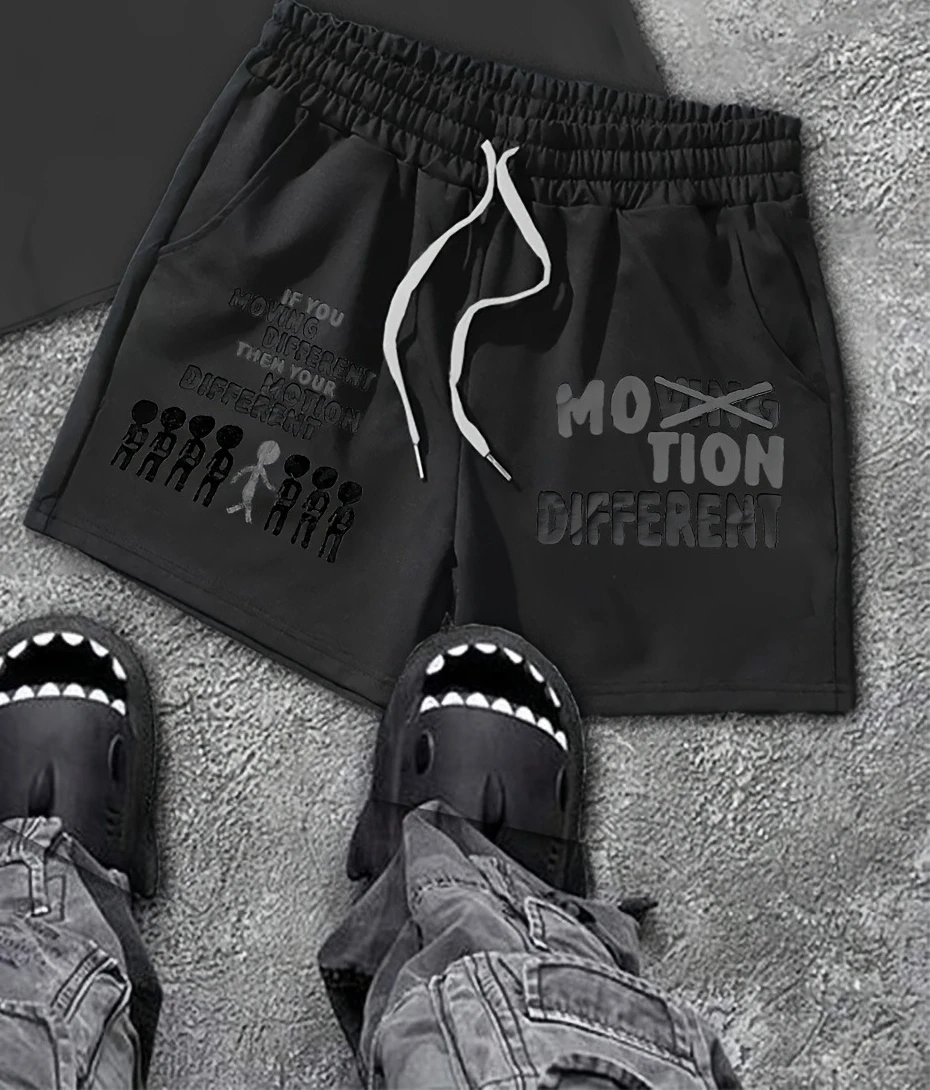 شورت رياضي كاجوال للرجال مع جيوب برباط مطبوعة، شورت رياضي ناعم وفضفاض مناسب لجميع المواسم