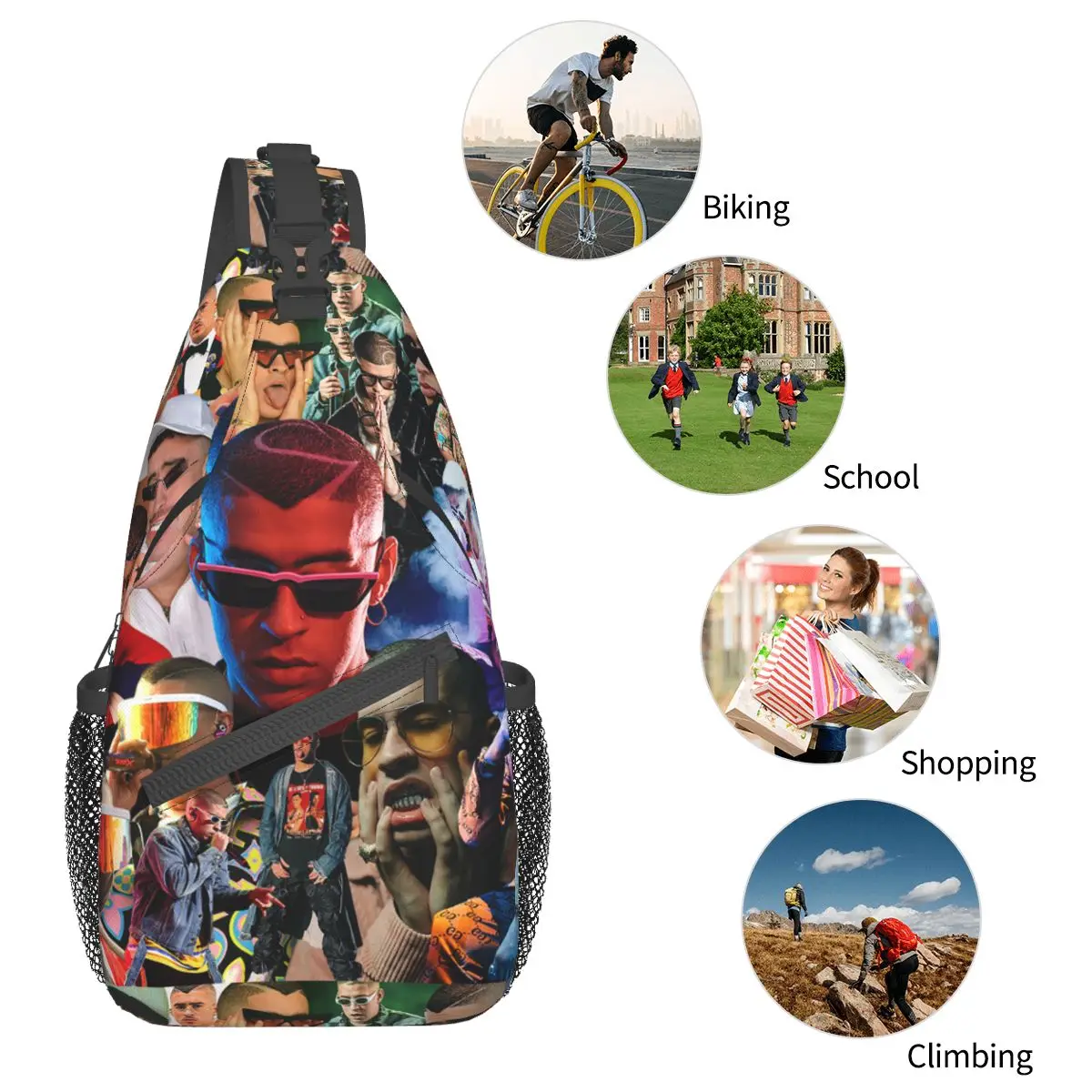 Slechte Collage Album Sling Bag Borst Crossbody Schouderrugzak Outdoor Sport Dagrugzakken Bunny Fashion Bag