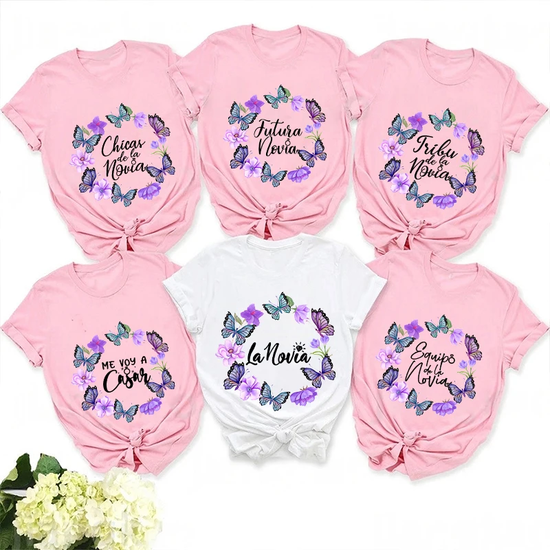 

Футболка с цветочной короной Team Bride Squad для испанских женщин, рубашка для девичника, свадебный душ, топы для свадебной вечеринки, футболки для подружек невесты