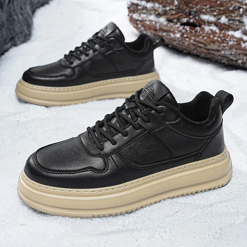 

Winter Men's Casual Breathable Lace Up British Style Shoes, Flat Shoes, Thick Soled Sneakers, Street Style Fashionable Shoes