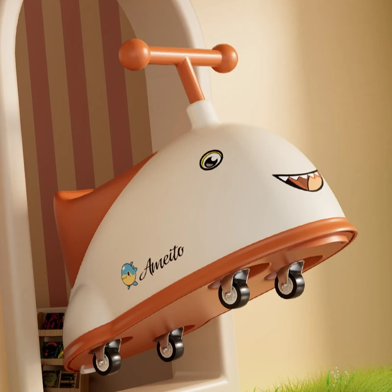 لعبة دولفين للركوب 0-3 سنوات مشاية أطفال داخلية أضواء موسيقية جسم ناعم مادة صديقة للبيئة عجلات مضادة للدوران مدرب توازن طائرة شراعية هادئة