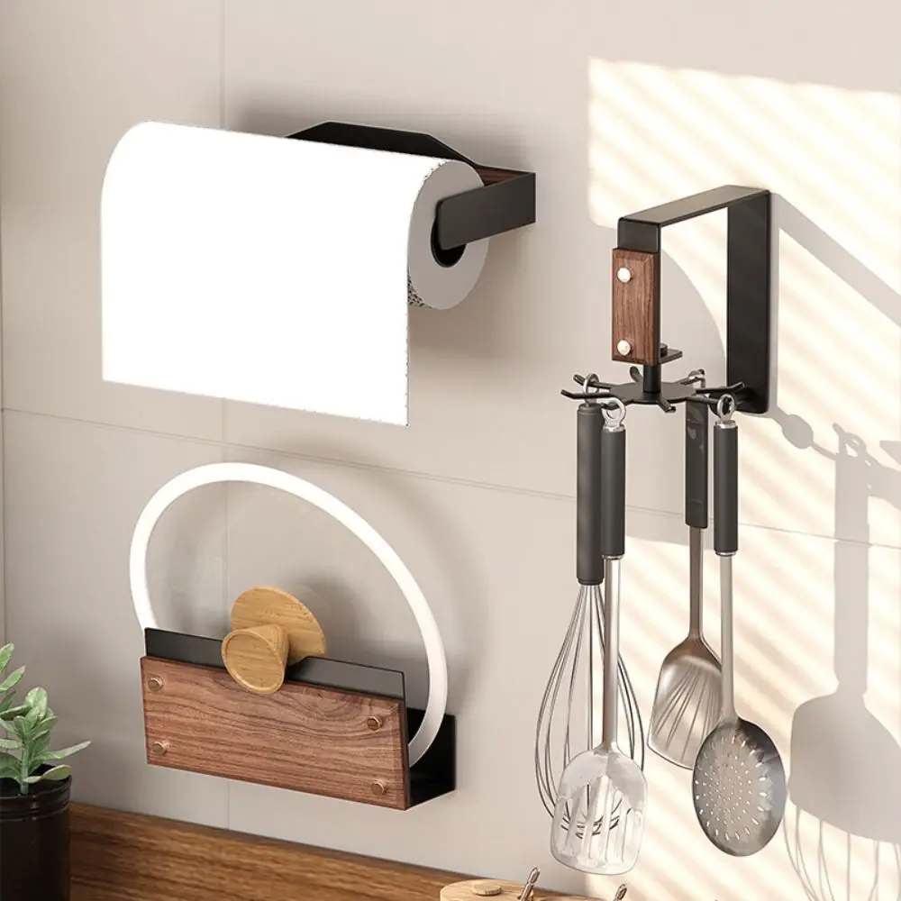 

Wall Mounted Walnut Tissue Holder Convenient Light Luxury Aluminum Alloy Tissue Holder Thickened No Punching Required