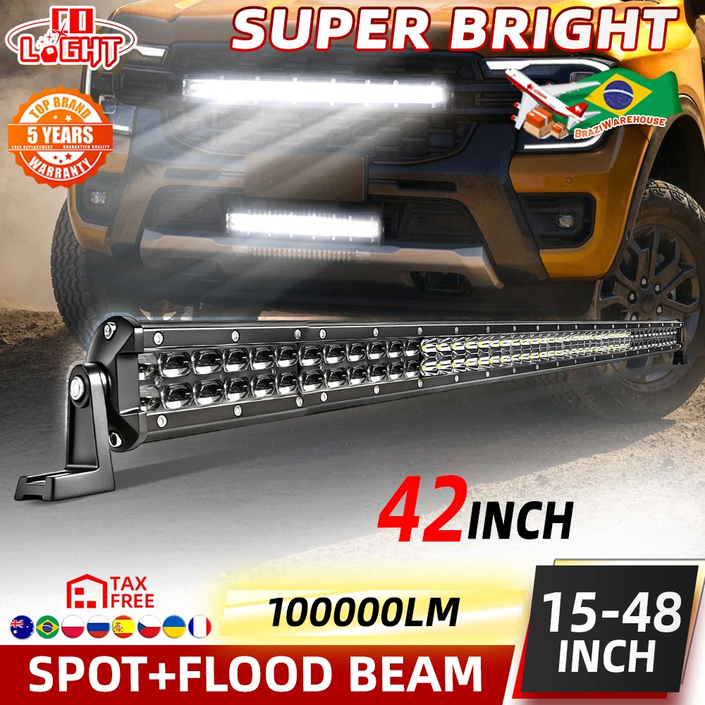 Barre lumineuse LED CO LIGHT à 2 rangées de 42 pouces, éclairage de travail, faisceau combiné spot et large, feux de conduite tout-terrain pour pick-up, voitures, camions, SUV, VTT, UTV