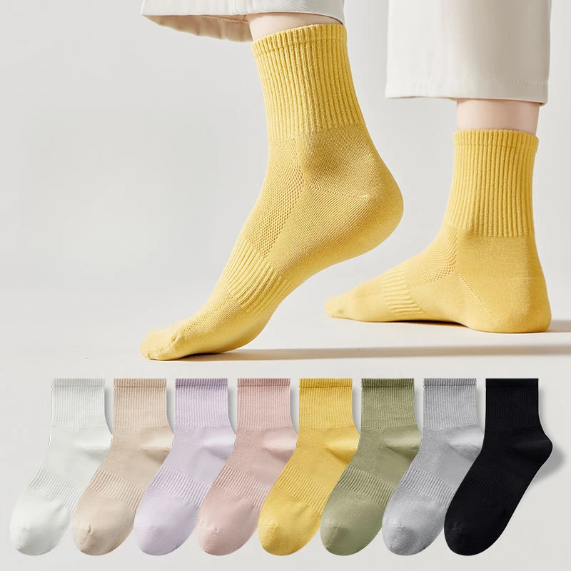 

2pcs Socks Women Mid-tube Socks Spring and Summer Solid Color Thin Four-season Women Mesh Casual Cotton Socks