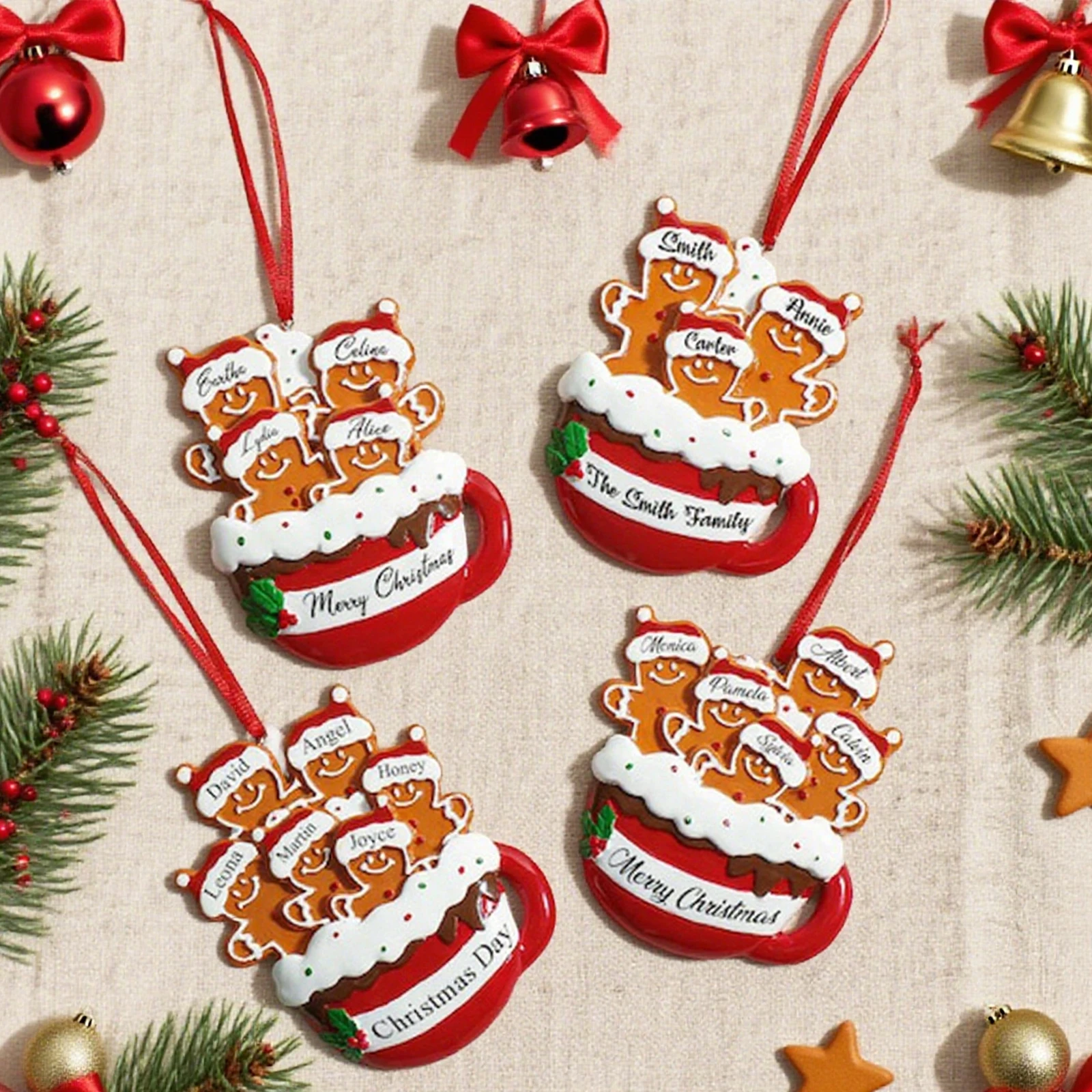 2025 Personalized Gingerbread Christmas Ornament Custom Resin Family Decor Customizable Tree Decoration Family Xmas Gift