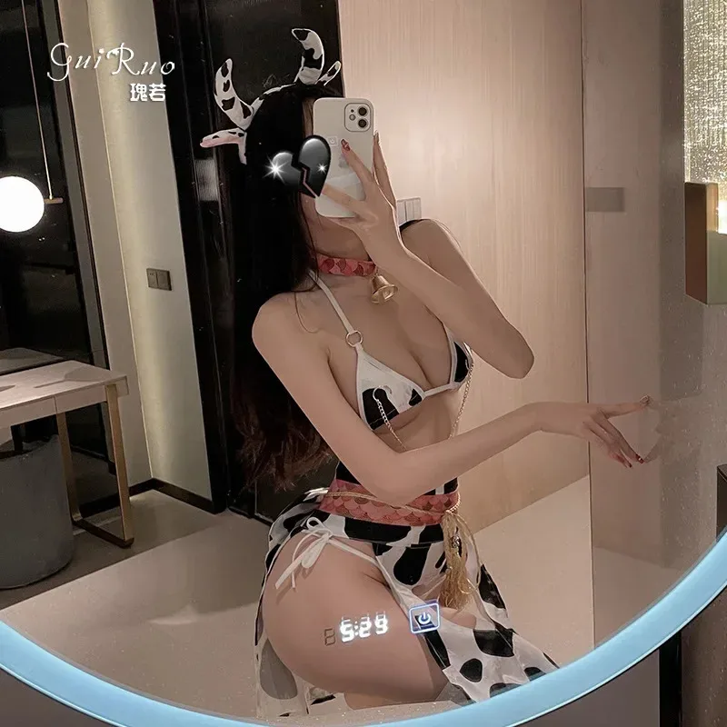 2025 Nuova lingerie sexy cos mucca governante costumi cosplay cameriera Lolita reggiseno anime ragazze mucche bikini set costume da bagno costumi da bagno ann ❤ ♡ ♥ ★