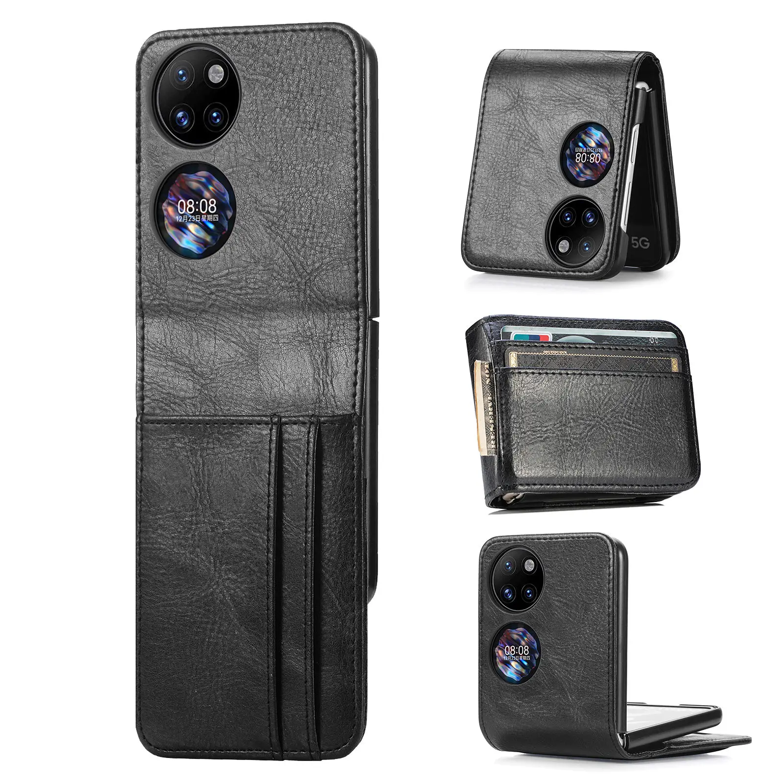 Anti-Knock Card Slot Leather Phone Case for Huawei P50 Pocket Non-Fingerprint Protective Cover for Huawei P50 Pocket Cases