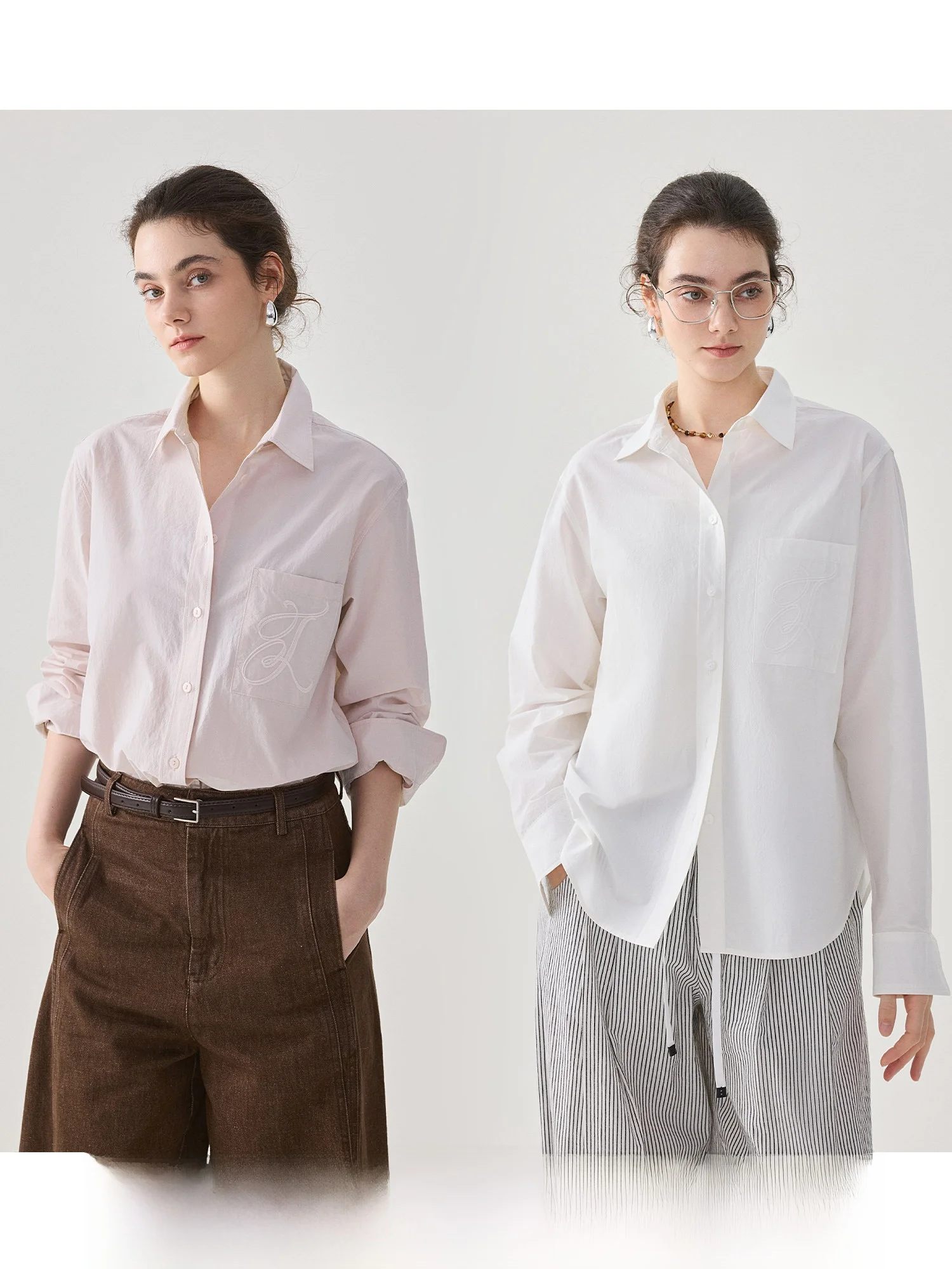 

Casual Loose oulder Cotton irt Women's Spring New Sle Embroidered Texture Straight Leg Loose Fit Casual irt