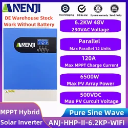 Inverter solare ibrido 6.2KW MPPT parallelo 48V 220V Onda sinusoidale pura Off Grid Inverter 120A Regolatore di carica solare 50Hz/60Hz Auto