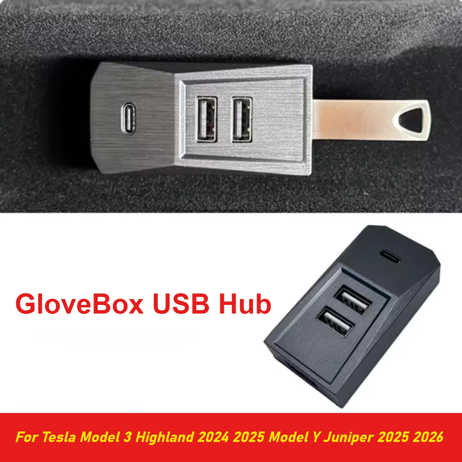 Glove Box Hub for Tesla Model 3 Highland 2024 2025 Model Y Juniper 2025 2026 Splitter Docking Station Data Transmission Adapter