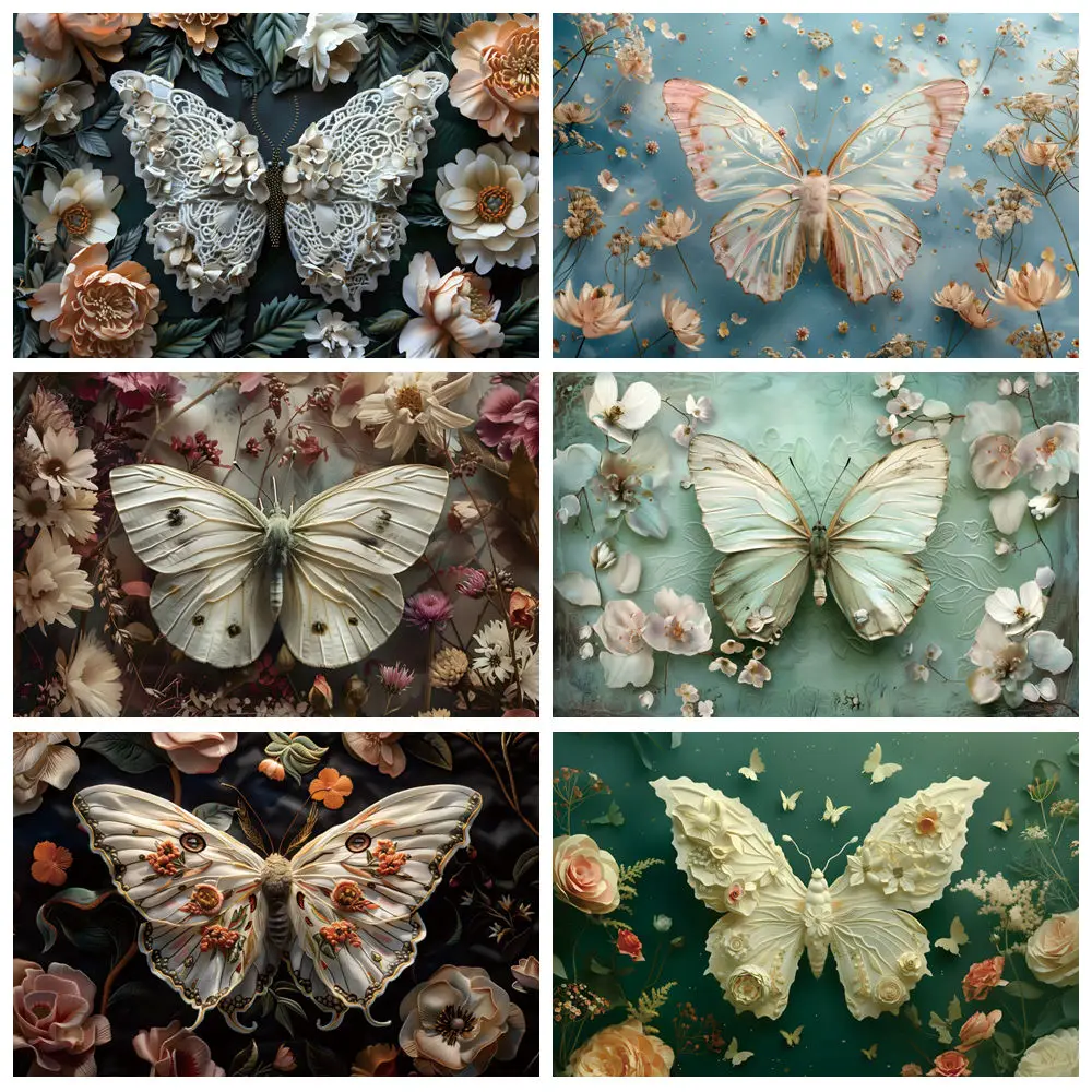 

Beautiful Butterfly Theme Backdrop for Photography Flowers Baby Shower Birthday Party Baby Art Portrait Photo Background Banner