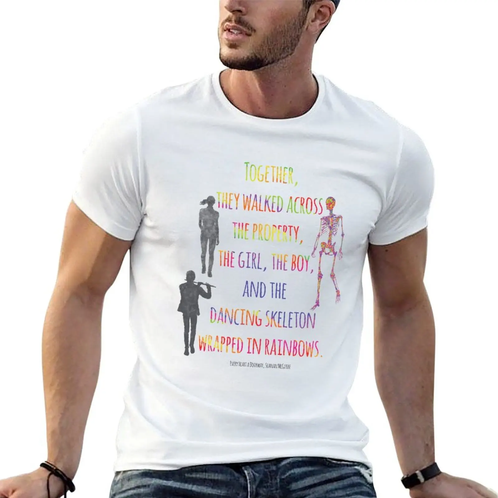 Dancing Skeleton Wrapped In Rainbows T-Shirt Big and Tall Solid Color T-Shirt
