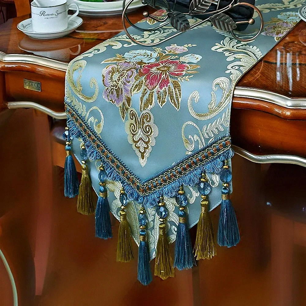 Luxury Polyester Jacquard Table Runners with Tassels For Wedding Dining Table Dresser Party Home Decorative Dining Table Cover