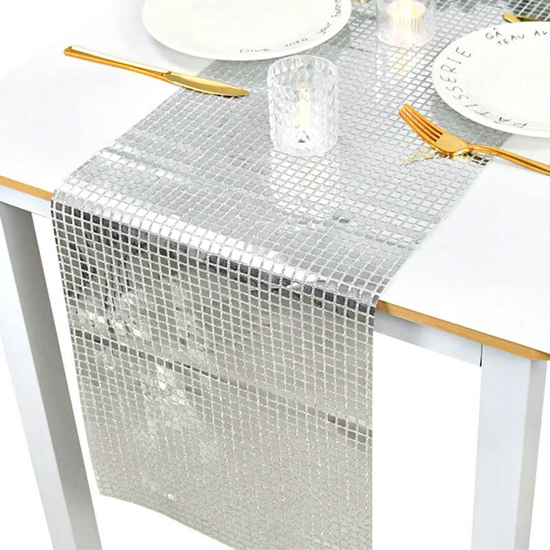 30x180cm Square Sequin Disposable Tablecloth Glitter Disco Party Gold Silver Table Runner Wedding Christmas Home Table DIY Decor
